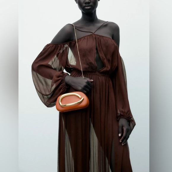 Zara Gold Clasp Box Bag/  Clutch Orange NWT - Picture 4 of 7